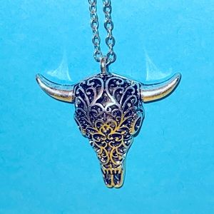 Nadine West long statement Cow skull with horns necklace